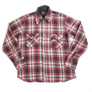 David Harrison VTG Men's Wool Flannel Shirt Button-Up Front Pocket Plaid L FLAW